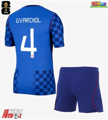 Croacia Josko Gvardiol #4 Segunda Equipación Niños Mundial 2026 Manga Corta (+ Pantalones cortos)